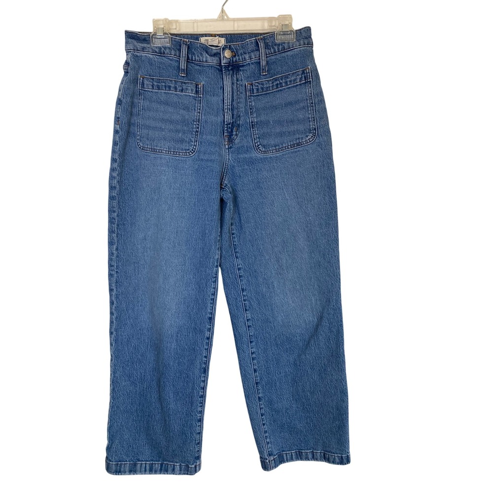Madewell The Perfect Vintage Wide-Leg Jeans Medium Wash Blue S 30 Patch Pockets
